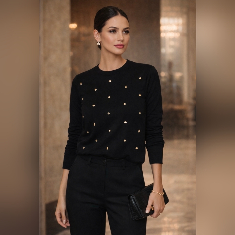 Sophisticated Black Sweater with Gold Details